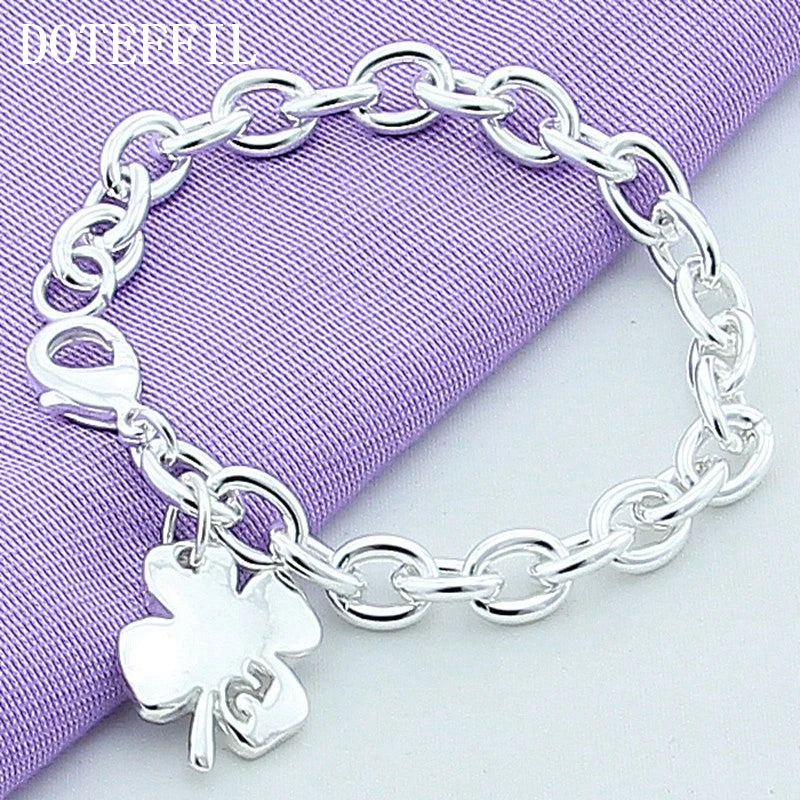 DOTEFFIL 925er Sterling Silber Armband – Glücksklee mit der Zahl 5, 20 cm Kettenlänge, Damen Hochzeit, Verlobung, Party Schmuck