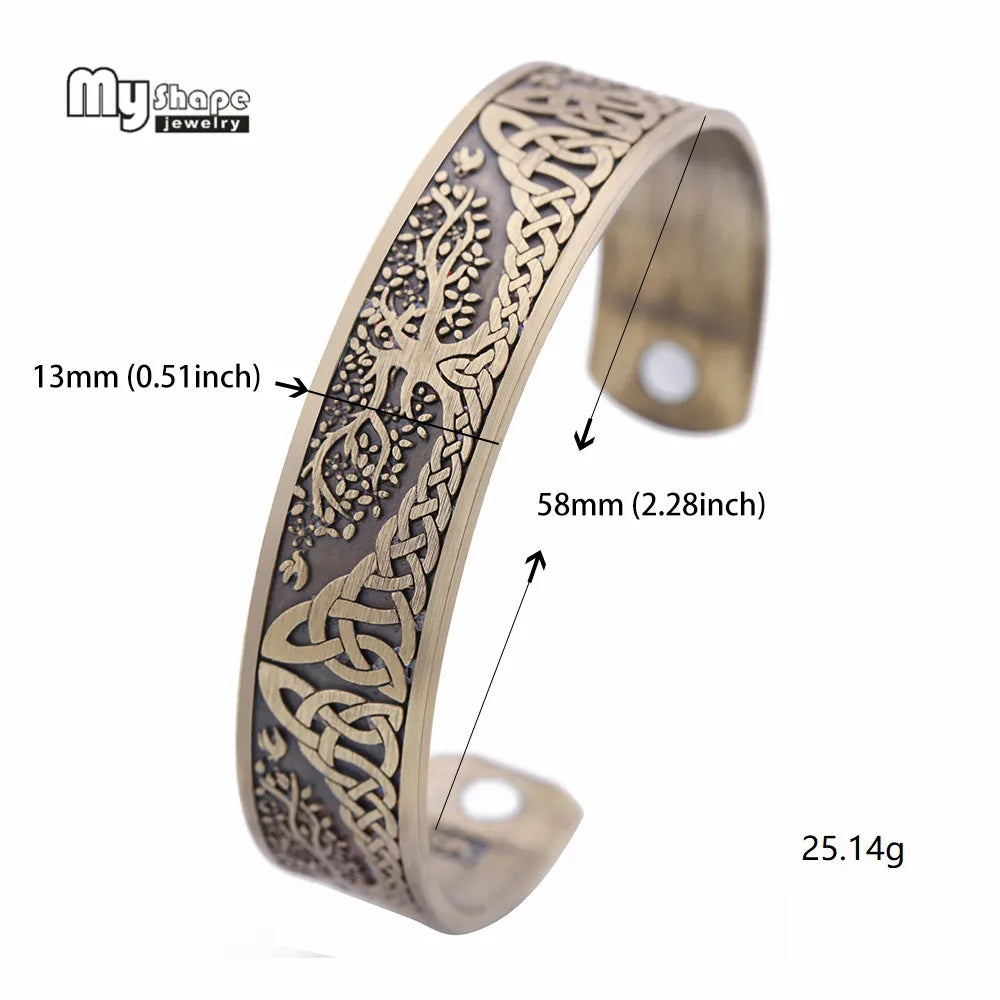 Silberbeschichtetes Armband Magnetische Armbänder Armreifen für Frauen Wikinger Offener Armreif Männer Baum des Lebens Gravierten Schmucks