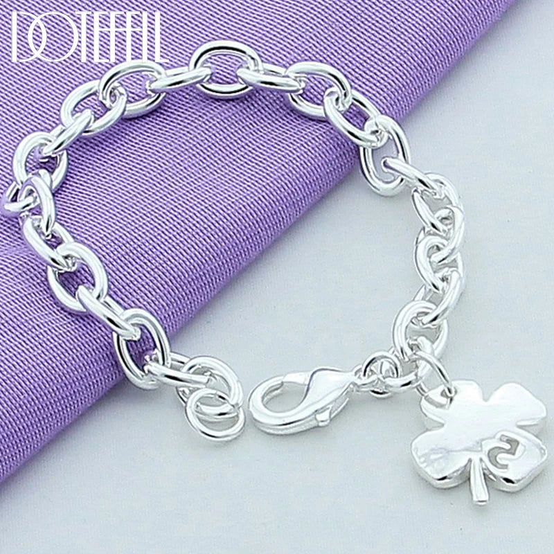 DOTEFFIL 925er Sterling Silber Armband – Glücksklee mit der Zahl 5, 20 cm Kettenlänge, Damen Hochzeit, Verlobung, Party Schmuck