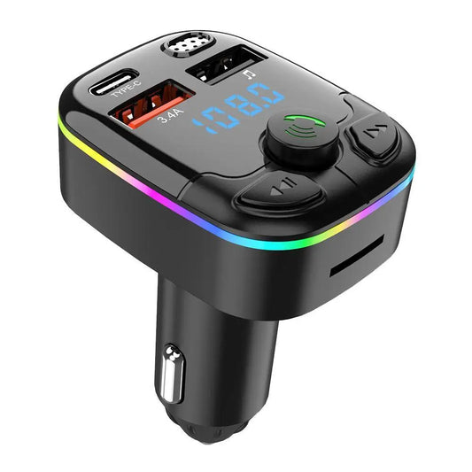 Bluetooth 5.0 Car FM Transmitter PD Type-C Dual USB Charger With Ambient Light Wireless Handsfree MP3 Player QC3.0 Type-C PD 18W