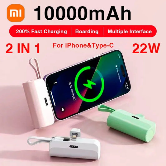 Xiaomi-2-in-1-Mini-10000mAh-tragbare-Powerbank-externer-Akku-Plug-Play-Power-Bank-Typ-C-Schnellladegerät-für-iPhone-2024