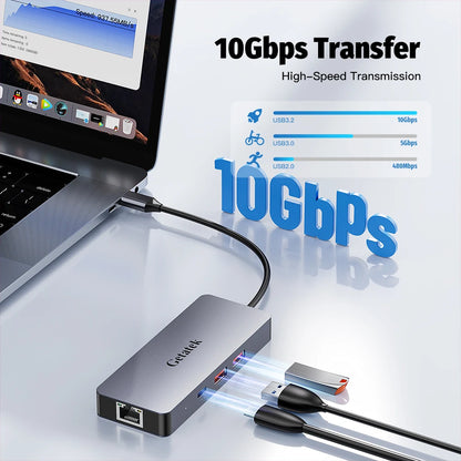 Getatek 6-in-1 USB C Hub 4K 60Hz HDMI Typ C zu Ethernet USB C PD 100W Aufladen USB 3.2 Hub für MacBook / Lenovo iPhone 15 Pro Max