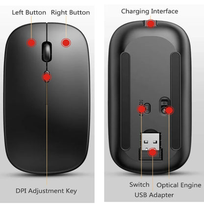 Wiederaufladbare Bluetooth-Wireless-Maus im Dual-Modus 5.1 BT – Silent Gaming-Maus mit ergonomischem Design für PC und Laptops, 2.4 USB