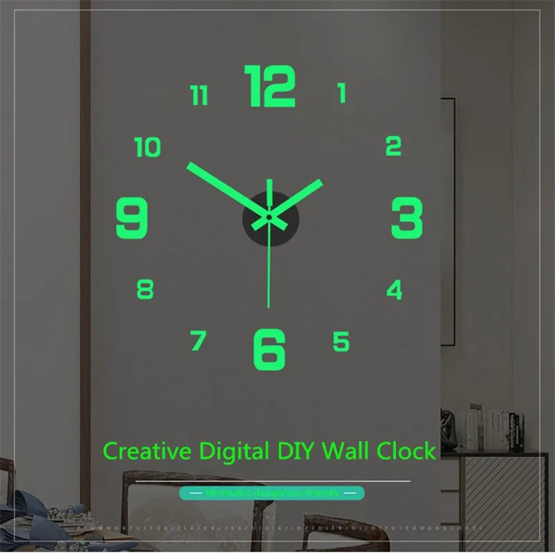 Neue Wanduhr – Leuchtet in der Nacht, rahmenlose DIY-Stereo-Digitaluhr für Zuhause, Wohnzimmer, Büro, Wanddekoration