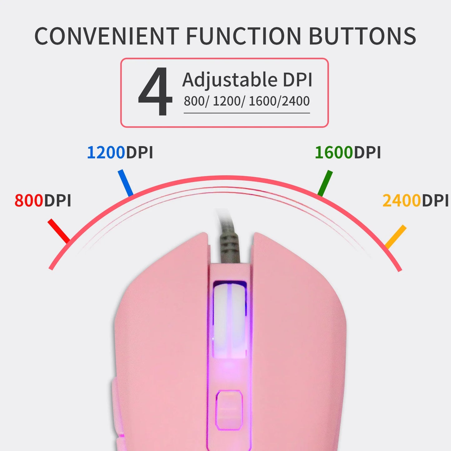 Wired Stille Maus farbenfrohe leuchtende rosa Gaming -Maus schöne Mädchen Stille Wired Maus 2400DPI Ergonomie für PC -Laptop