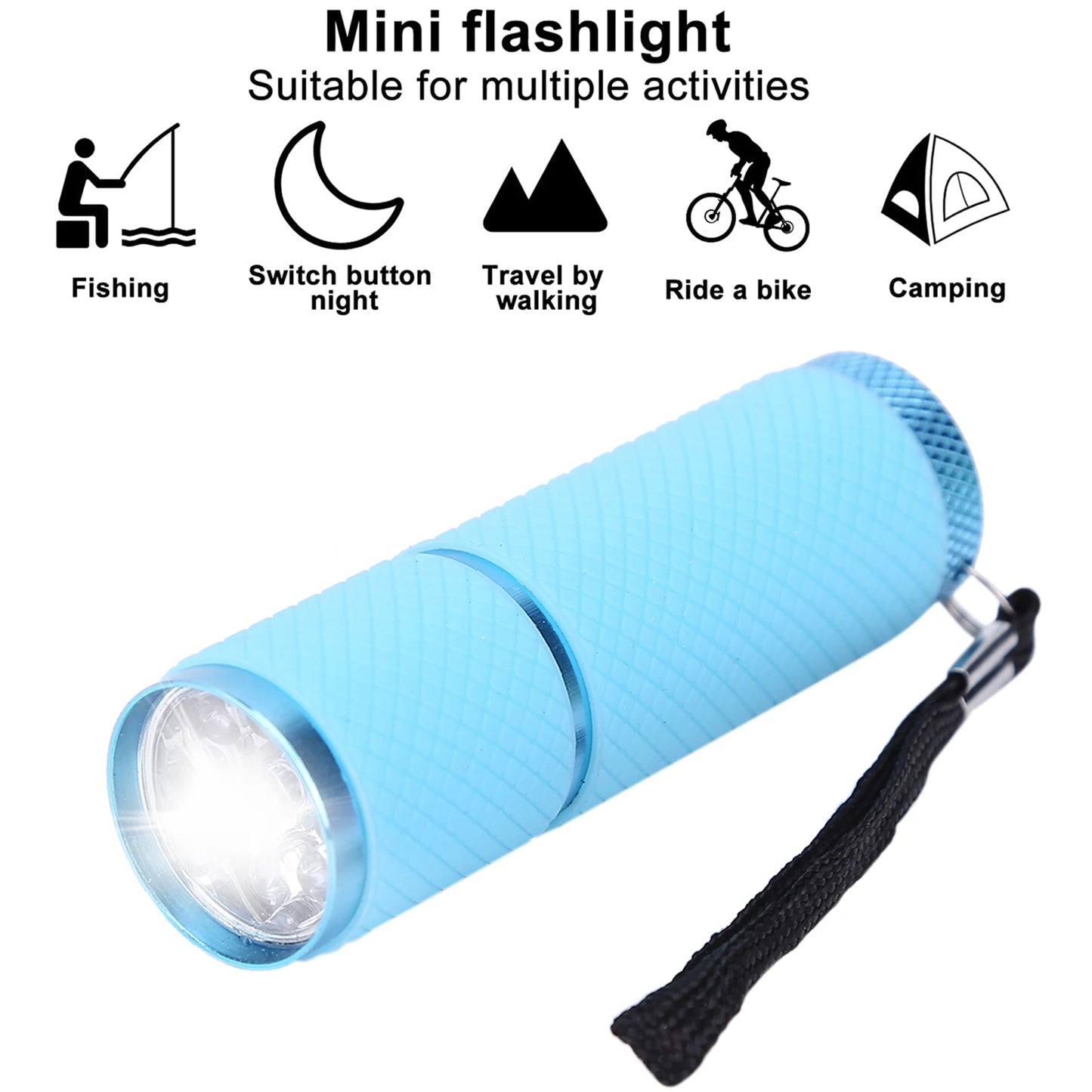 Mini-Taschenlampe – 9 LED-Flashlight aus Aluminiumlegierung für Kinder und Erwachsene, mit Trageband, für Nachtangeln und Outdoor-Camping-Licht