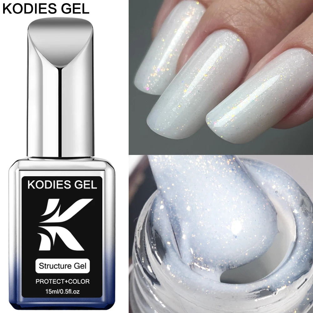 KODIES GEL Kitty Weiß Gummi Basis Gel Nagellack Pearl Shine 15ML Semi Permanent UV Selbstnivellierende Struktur Baugele