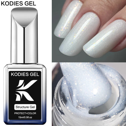 KODIES GEL Kitty Weiß Gummi Basis Gel Nagellack Pearl Shine 15ML Semi Permanent UV Selbstnivellierende Struktur Baugele