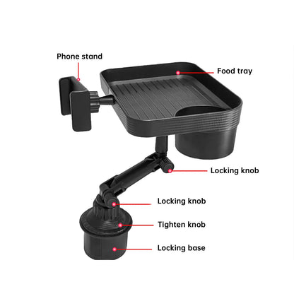 Verstellbarer Getränkehalter im Auto, um 360 Grad drehbarer Autotisch für Telefonsteckplatz, organisierter Getränkehalter für Lebensmittel im Auto, Zubehör