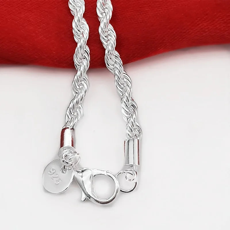 Neue hochwertige 925 Sterling Silber 4MM Frauen Männer Kette Männlich Twisted Rope Armbänder Mode Silber Schmuck