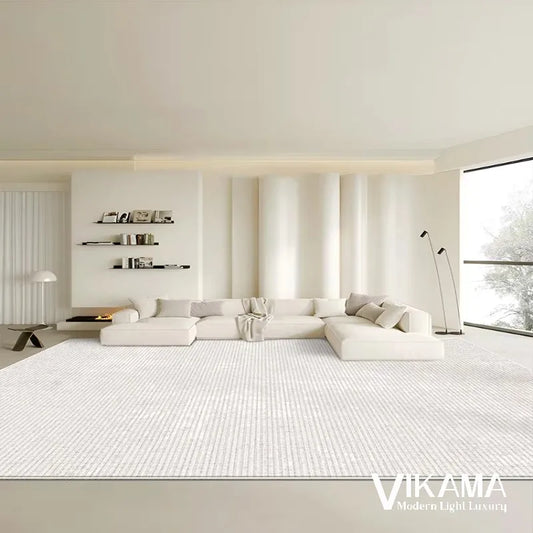 VIKAMA Teppich im Creme-Stil mit einfarbigem Design - Leichter Luxus, künstlerische Streifen, waschbar, minimalistische Dekoration für Wohn- und Schlafzimmer