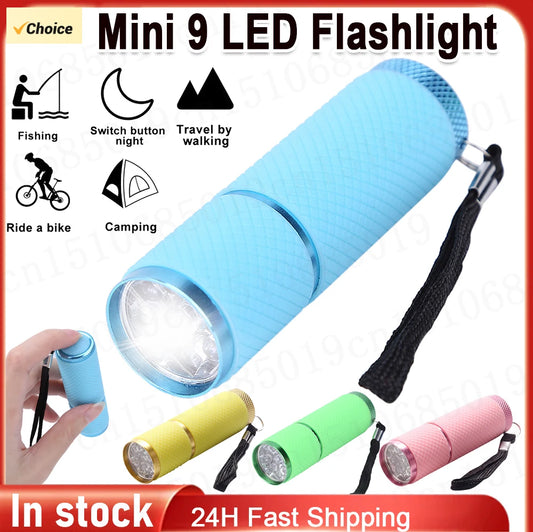 Mini-Taschenlampe – 9 LED-Flashlight aus Aluminiumlegierung für Kinder und Erwachsene, mit Trageband, für Nachtangeln und Outdoor-Camping-Licht