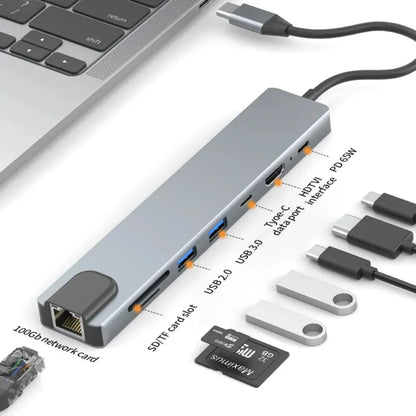 Laptop-Dockingstation Dual-Monitor-4K@30Hz, 8-in-1-USB-C-Hub mit HDMI, 100 Mbit/s, 65 W PD, 2 USB, SD-Kartenleser, USB-C-Dockingstation Comp