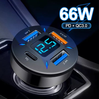 66W-USB-Autoladegerät-Schnellladung-PD-QC3-0-mit-Voltmeter-Zigarettenanzünder-Buchse-Netzteil-für-iPhone-11-12-Samsung-Xiaomi