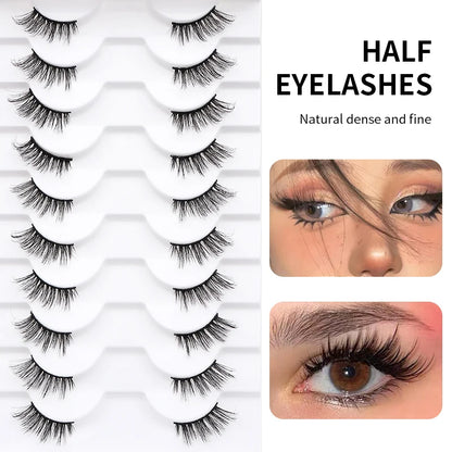 10 Paare halbe Wimpern Natürliche Wimpern Nerz Flauschige falsche Wimpern Weibliches Make-up Geflügelte 3D Katzenauge Wimpernverlängerungen Katzenauge