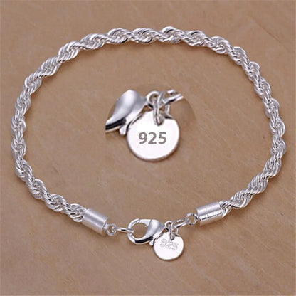 Neue hochwertige 925 Sterling Silber 4MM Frauen Männer Kette Männlich Twisted Rope Armbänder Mode Silber Schmuck