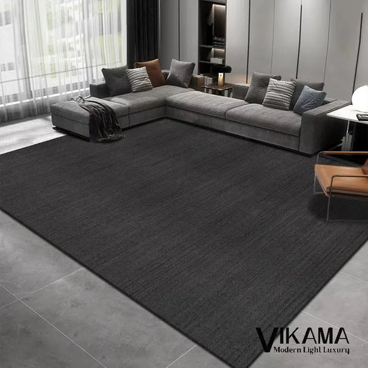 VIKAMA Minimalistischer Teppich in Schwarz - Einfarbiger, leichter Luxus für Wohn- und Schlafzimmer, stilvolle Heimdekoration, waschbare Bodenmatte im minimalistischen Design