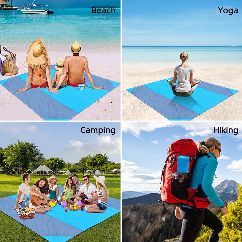 Wasserfeste Strandmatte – Extra große Outdoor-Campingmatte, faltbare sandfreie Decke, tragbare, leichte Picknickmatte mit Taschen