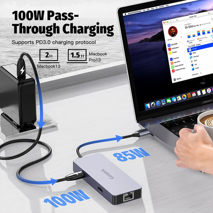 Getatek 6-in-1 USB C Hub 4K 60Hz HDMI Typ C zu Ethernet USB C PD 100W Aufladen USB 3.2 Hub für MacBook / Lenovo iPhone 15 Pro Max