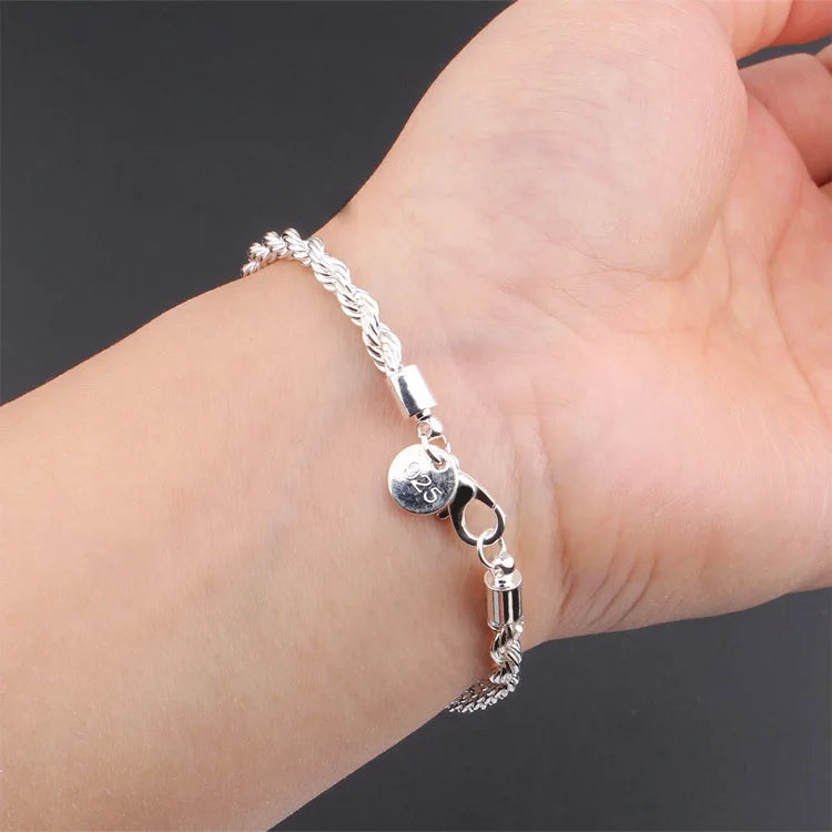 Neue hochwertige 925 Sterling Silber 4MM Frauen Männer Kette Männlich Twisted Rope Armbänder Mode Silber Schmuck