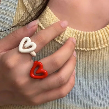 2023 Farbenfroher Emaille-Herzring – Trendiger geometrischer Y2K-Schmuck, für Frauen und Mädchen, lustiger Sommer-Chunky-Ring