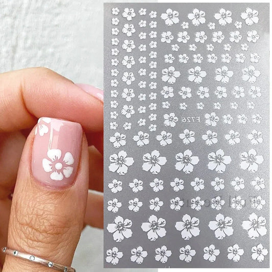 Kirschblüten 3D-Nagelsticker – Weiße Blütenblätter, Nageldekorationen, elegantes Hochzeitsdesign, Frühlings-Sakura-Maniküre-Schiebemotive