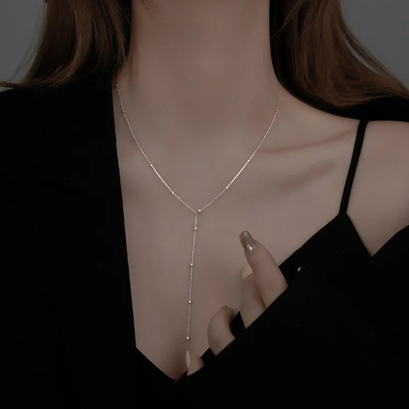 2023 neue Trendy Silber Farbe Runde Perle Lange Quaste Halsketten für Frauen Mädchen Einfache Schlüsselbein Kette Halsketten Schmuck Geschenk