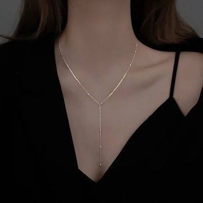 2023 neue Trendy Silber Farbe Runde Perle Lange Quaste Halsketten für Frauen Mädchen Einfache Schlüsselbein Kette Halsketten Schmuck Geschenk