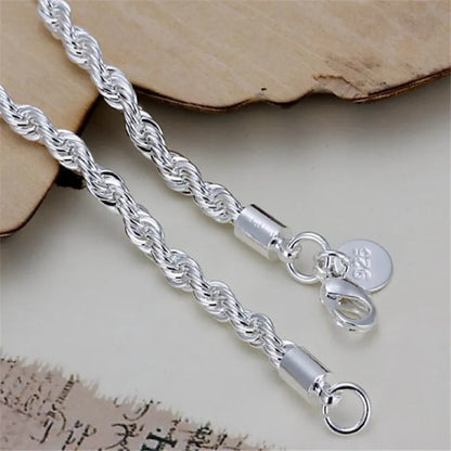 Neue hochwertige 925 Sterling Silber 4MM Frauen Männer Kette Männlich Twisted Rope Armbänder Mode Silber Schmuck