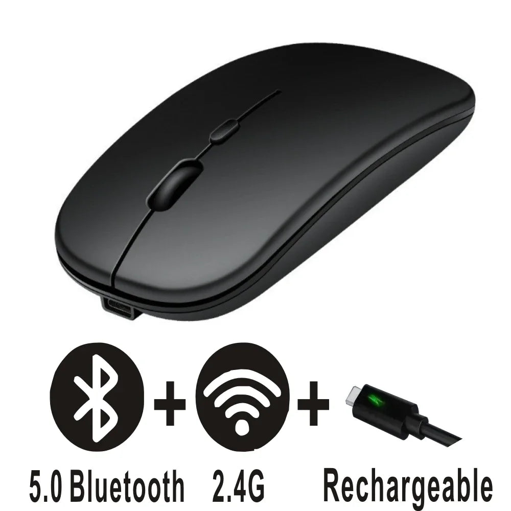 Wiederaufladbare Bluetooth-Wireless-Maus im Dual-Modus 5.1 BT – Silent Gaming-Maus mit ergonomischem Design für PC und Laptops, 2.4 USB