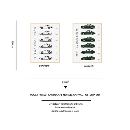 Die Evolution des 911 und Turbo abstrakte Leinwandmalerei – Bunte Auto-Poster, Wandkunst für ein stilvolles Zuhause