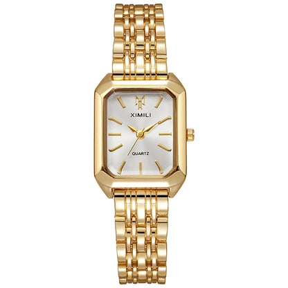 Damenuhr Luxus Gold Quadrat Einfache Luxus Quarzuhr Mode Edelstahl Damen Business Uhr Kleid Geschenk Uhren