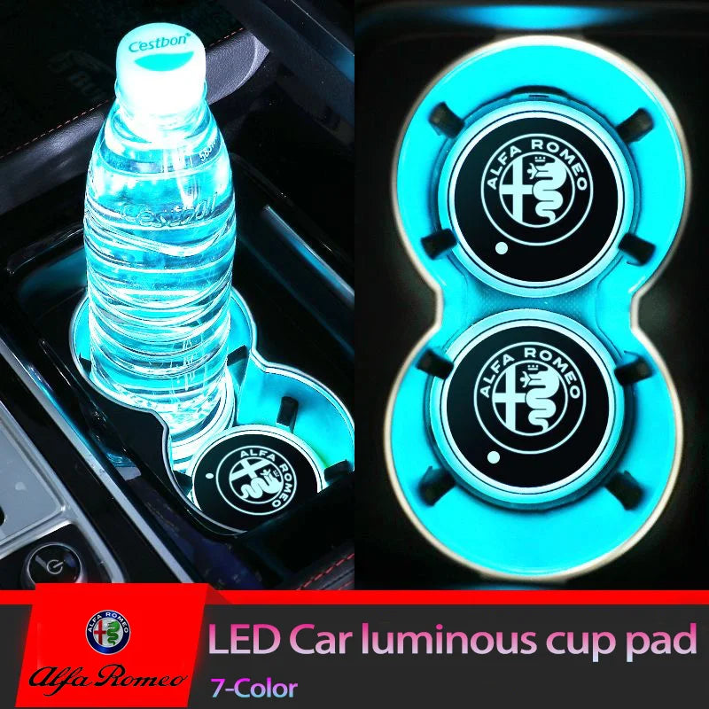 LED-leuchtender Autowasserbecherhalter – Untersetzerlampen für Alfa Romeo 4C, 159 Spider, Giulia, Giulietta, 156, Tonale, Mito, 147, 8C, GT, 166