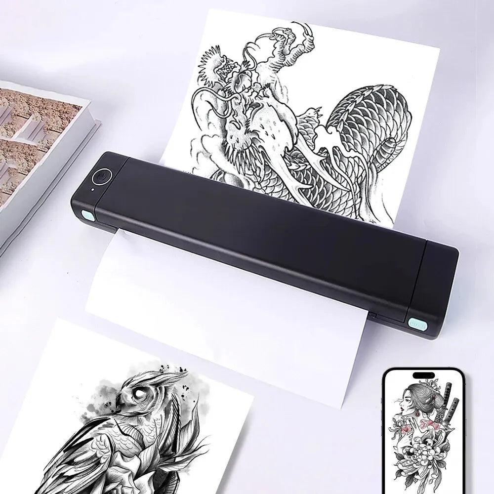 Tattoo-Drucker Thermo-Vorlagenmaschine kabellos Bluetooth professioneller A4-Papierdrucker kompatibel mit Android iOS tragbar