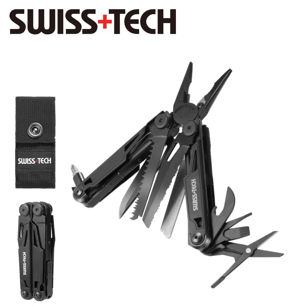 SWISS TECH 16 in 1 Camping Multitool – Klappbares Multifunktions-Werkzeug, Drahtschneider, Outdoor Taschenmesser, Mini tragbar, neuer Artikel