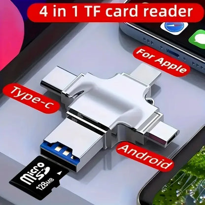 4-in-1 Memory Micro SD Kartenleser für iPhone, iPad, Android, Mac, PC und Kamera – USB-C, Lightning und Android Anschluss, tragbarer Kartenleser