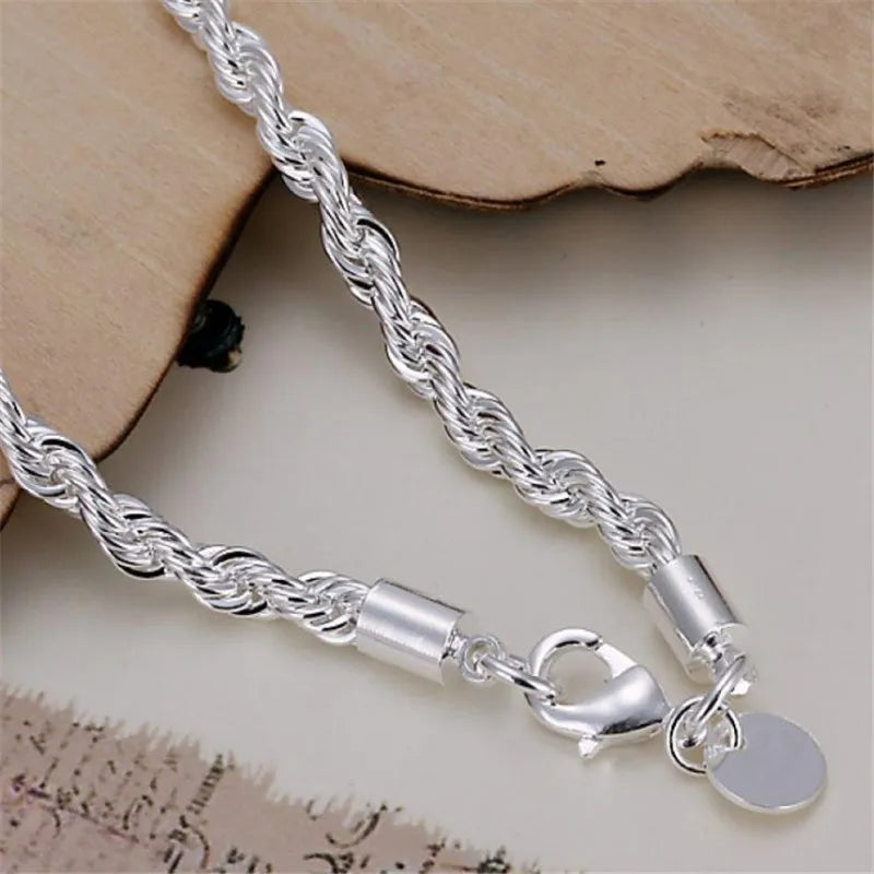 Neue hochwertige 925 Sterling Silber 4MM Frauen Männer Kette Männlich Twisted Rope Armbänder Mode Silber Schmuck