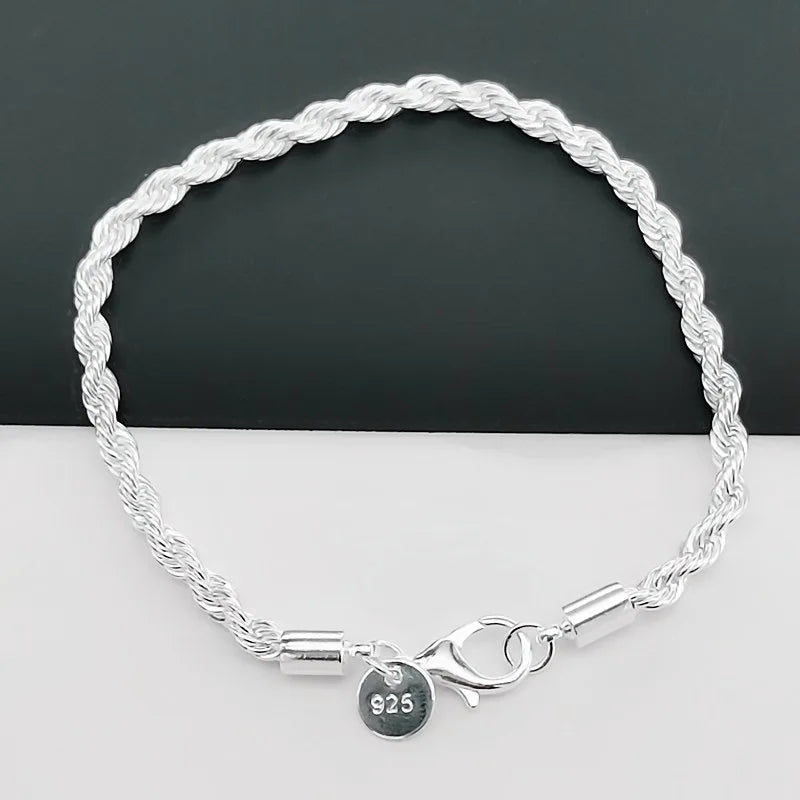 Neue hochwertige 925 Sterling Silber 4MM Frauen Männer Kette Männlich Twisted Rope Armbänder Mode Silber Schmuck