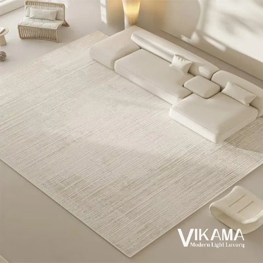 VIKAMA Minimalistischer Teppich im Creme-Design – Leichter Luxus, große Fläche, dekorative Kunst für Wohnzimmer und Schlafzimmer, einfarbig, waschbar